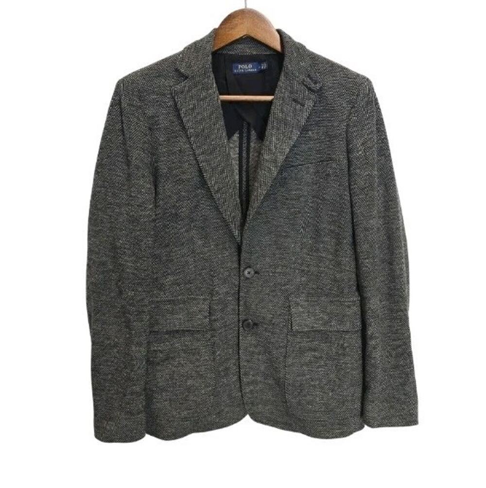 Polo Ralph Lauren Womens Herringbone Blazer Gray Wool Blend Size 6 Dark Academia